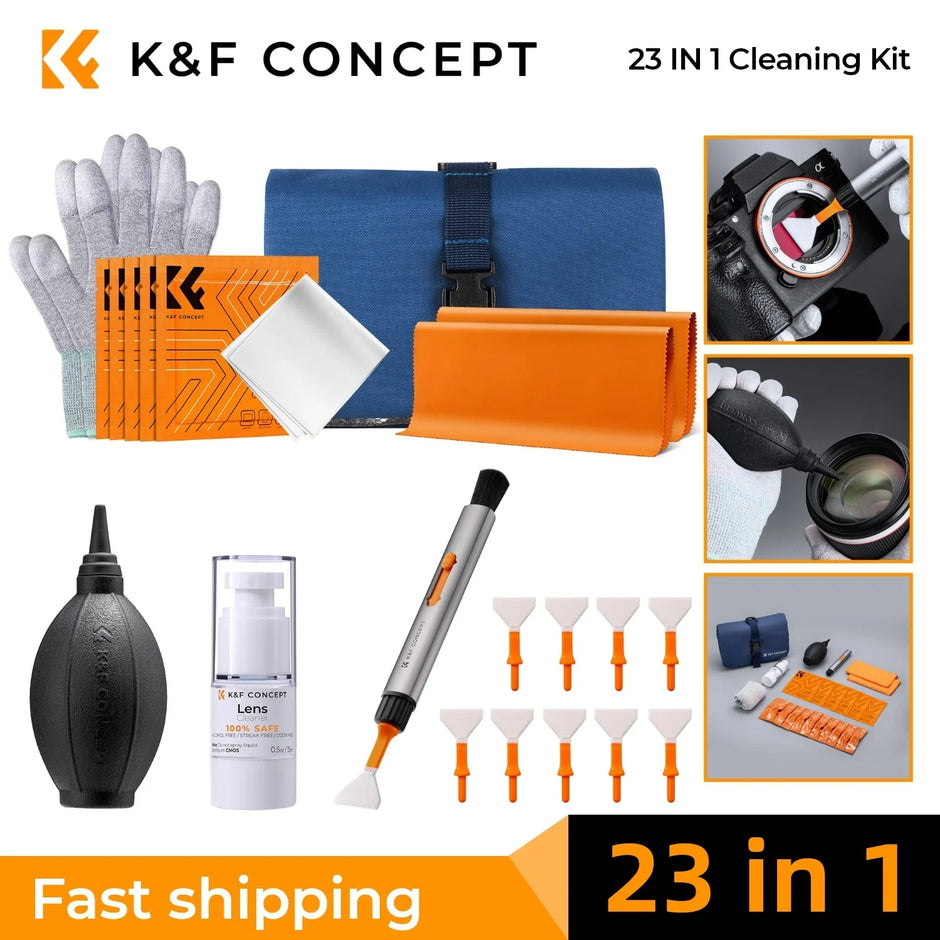 23 in 1 Camera Lens Cleaning Kit with Cleaning Swabs Lens Pen Sensor Cleaner Air Blower Cleaning Cloth Gloves Pouch