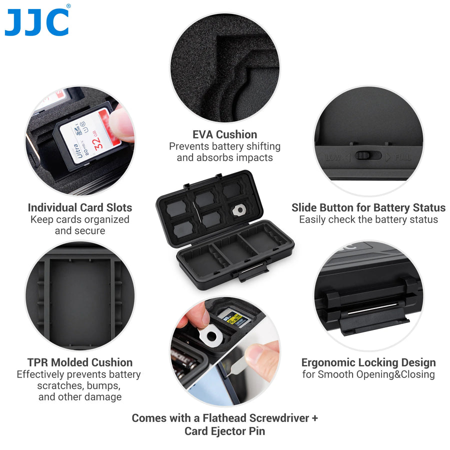 Estuche organizador JJC para tarjetas SD, CFexpress, XQD y baterías de cámara
