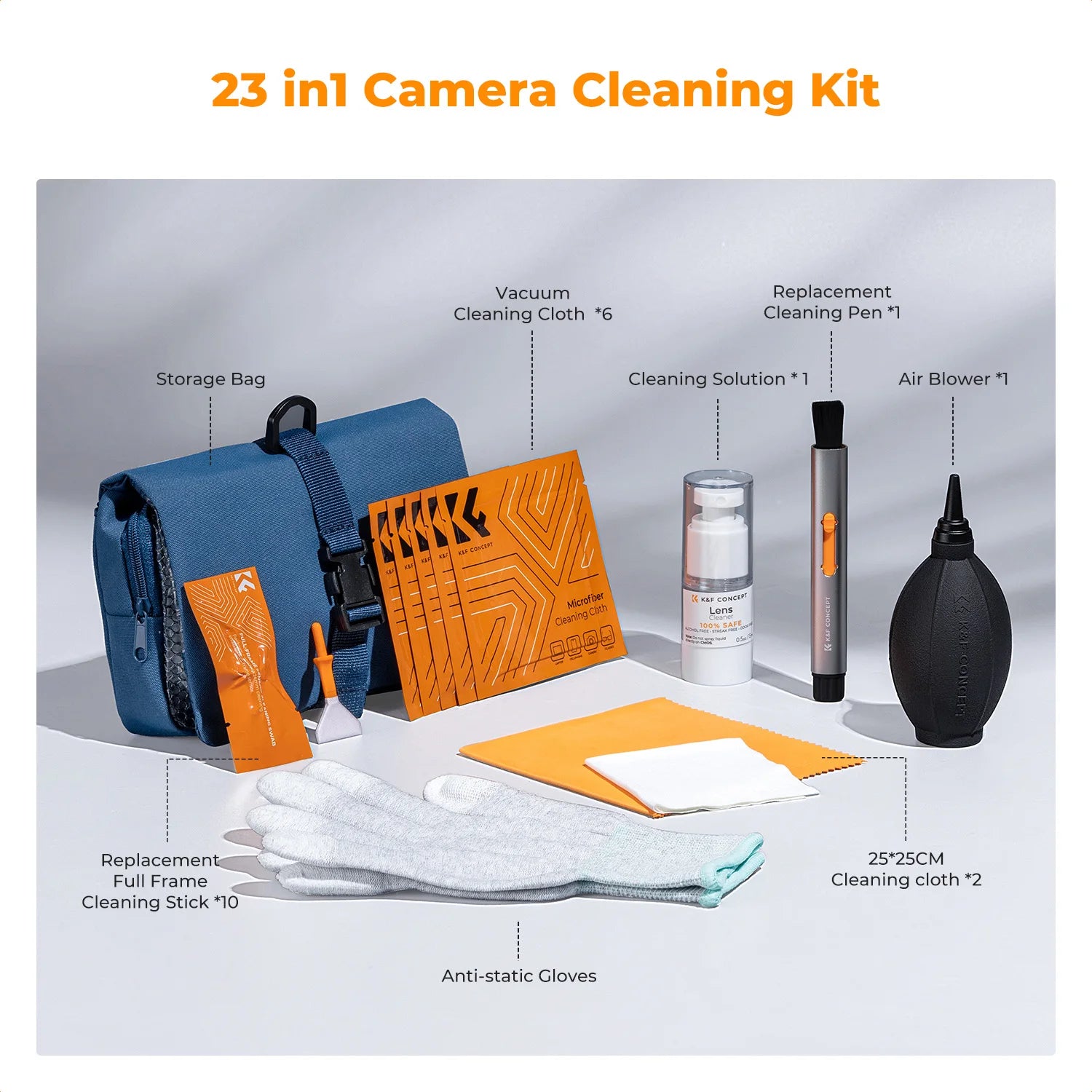 23 in 1 Camera Lens Cleaning Kit with Cleaning Swabs Lens Pen Sensor Cleaner Air Blower Cleaning Cloth Gloves Pouch