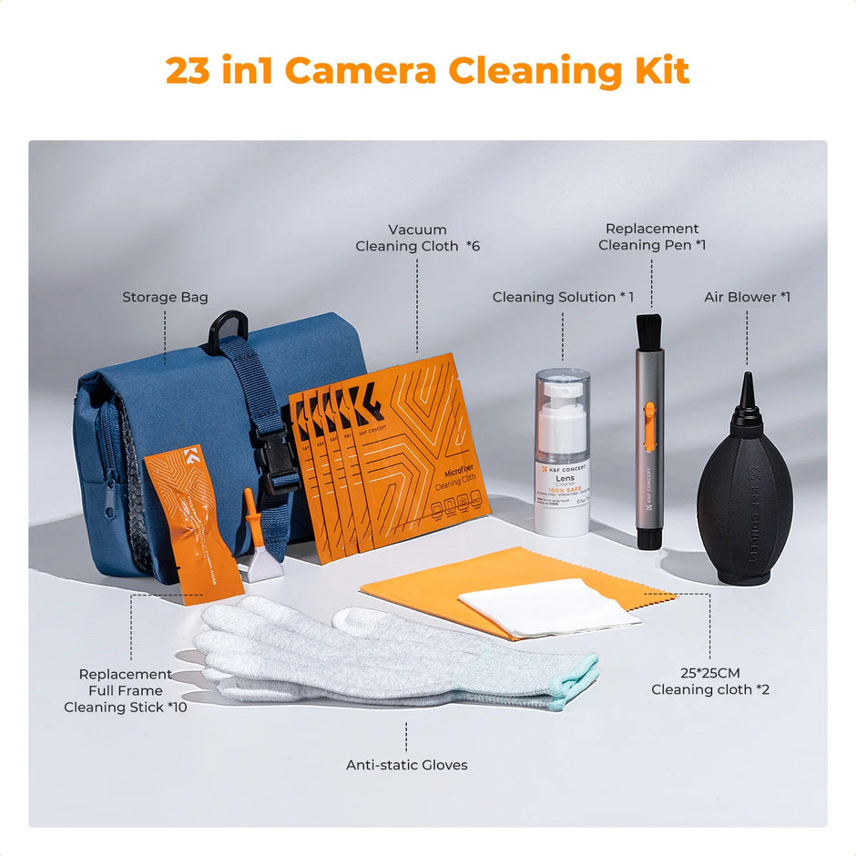 23 in 1 Camera Lens Cleaning Kit with Cleaning Swabs Lens Pen Sensor Cleaner Air Blower Cleaning Cloth Gloves Pouch