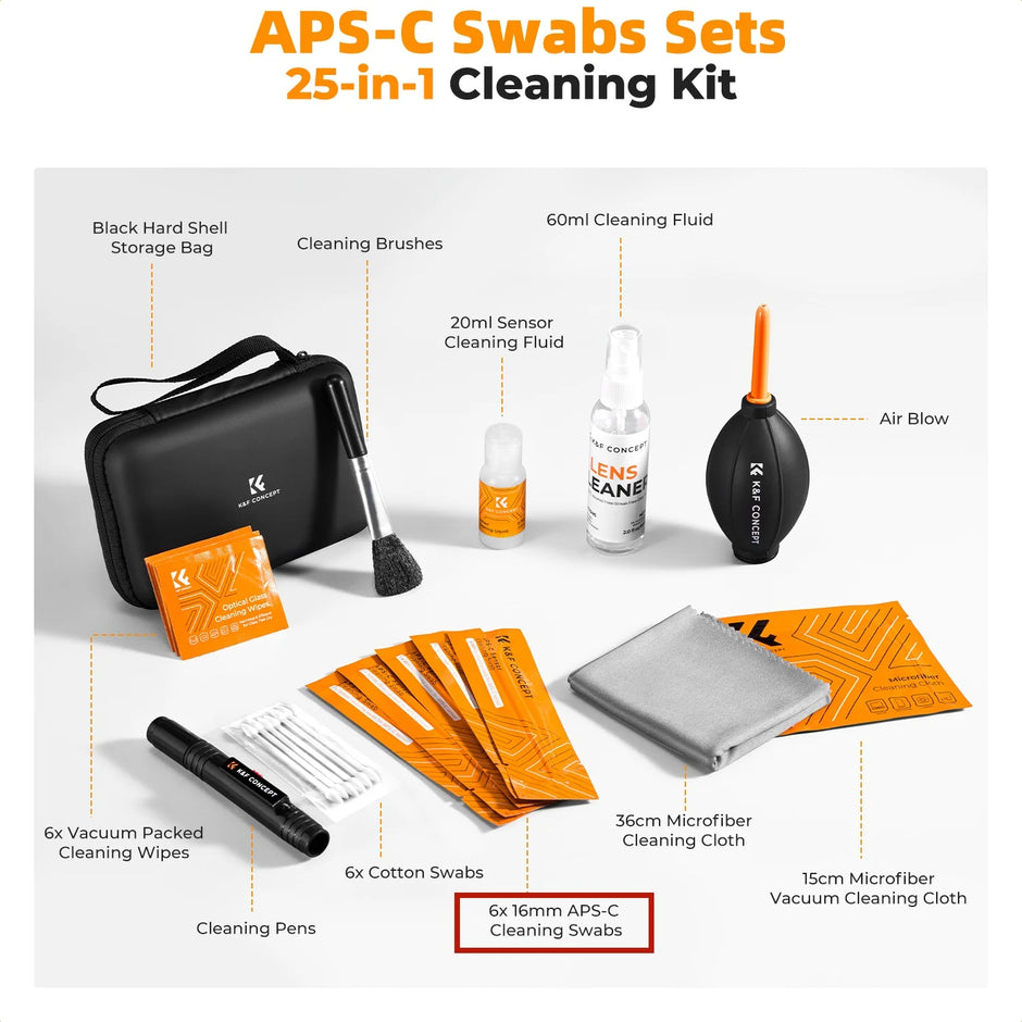 25 in 1 Camera Cleaning Kit with Camera Blower Wipes Cloth Swabs Cleaner Liquid Cleaning Pen for Camera Lens Phone
