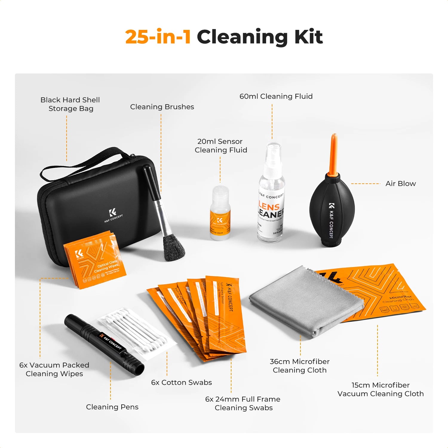 25 in 1 Camera Cleaning Kit with Camera Blower Wipes Cloth Swabs Cleaner Liquid Cleaning Pen for Camera Lens Phone