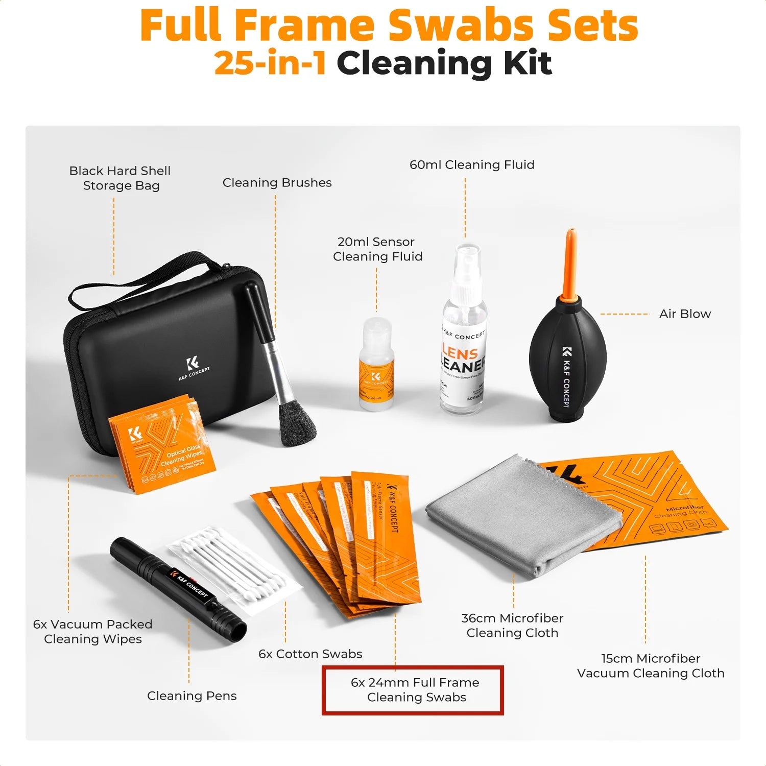 25 in 1 Camera Cleaning Kit with Camera Blower Wipes Cloth Swabs Cleaner Liquid Cleaning Pen for Camera Lens Phone