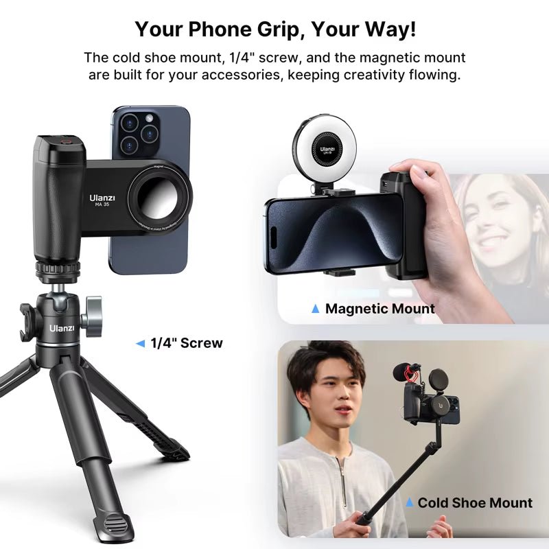 MA35 Magsafe Smartphone Camera Shutter Grip Bluetooth Selfie Handle as Camera Photo Stabilizer Vertical Horizontal Shoot - Visión Creativa