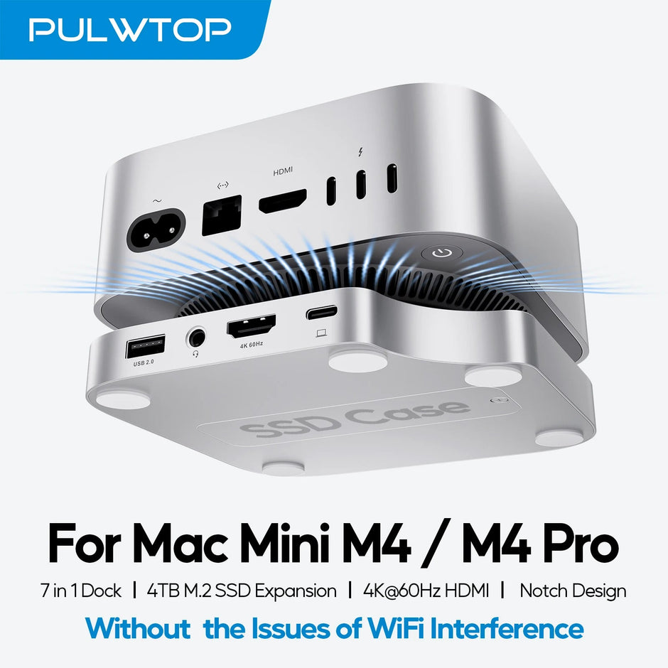 Mac Mini M4 Dock with 4TB SSD Enclosure, USB C HUB Support HDMI 4K 60Hz, USB a 2.0, SD/TF, Audio for Mac Mini M4/M4 Pro - Visión Creativa
