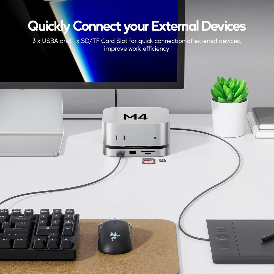 Mac Mini M4 Dock with 4TB SSD Enclosure, USB C HUB Support HDMI 4K 60Hz, USB a 2.0, SD/TF, Audio for Mac Mini M4/M4 Pro - Visión Creativa