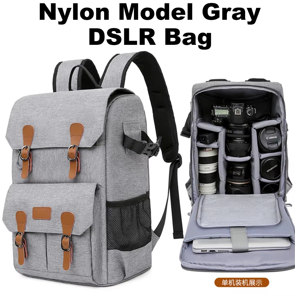 Canvas Backpack with USB Port - Fit 15.6Inch Laptop, Waterproof Men's Camera Bag for DSLR Drones - Visión Creativa