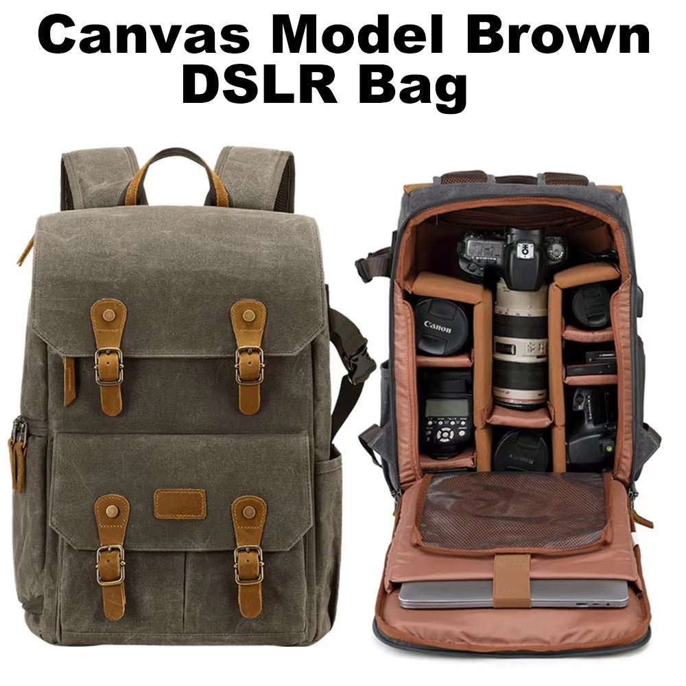 Canvas Backpack with USB Port - Fit 15.6Inch Laptop, Waterproof Men's Camera Bag for DSLR Drones - Visión Creativa