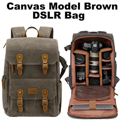 Canvas Backpack with USB Port - Fit 15.6Inch Laptop, Waterproof Men's Camera Bag for DSLR Drones - Visión Creativa