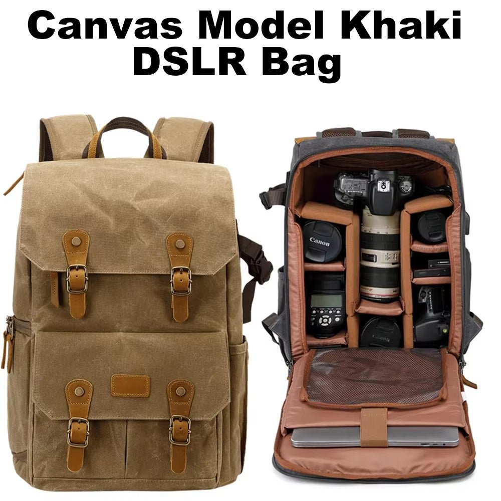 Canvas Backpack with USB Port - Fit 15.6Inch Laptop, Waterproof Men's Camera Bag for DSLR Drones - Visión Creativa
