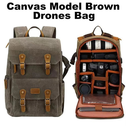 Canvas Backpack with USB Port - Fit 15.6Inch Laptop, Waterproof Men's Camera Bag for DSLR Drones - Visión Creativa