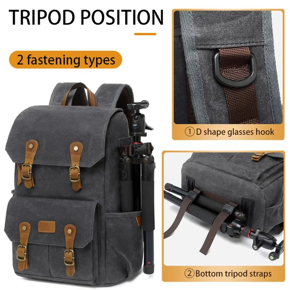 Canvas Backpack with USB Port - Fit 15.6Inch Laptop, Waterproof Men's Camera Bag for DSLR Drones - Visión Creativa