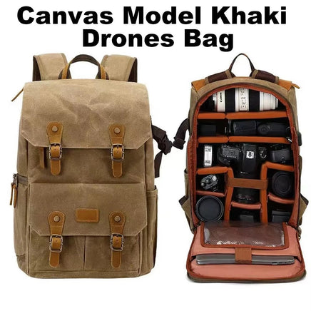 Canvas Backpack with USB Port - Fit 15.6Inch Laptop, Waterproof Men's Camera Bag for DSLR Drones - Visión Creativa