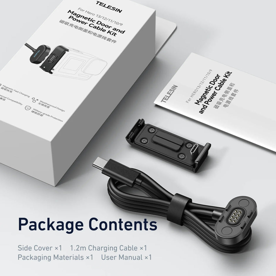 TELESIN Magnetic Waterproof Charging Cable Kit for Hero 9-13 - Visión Creativa