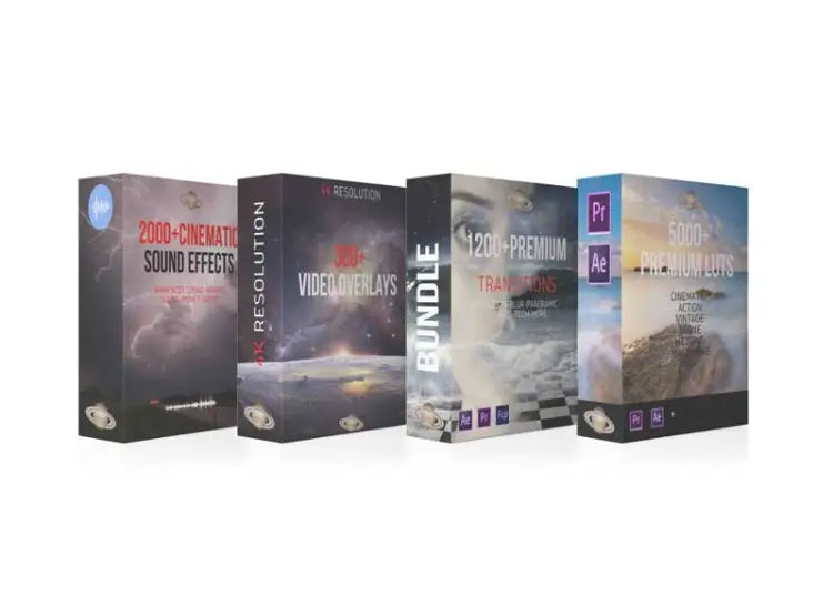 Bundle Completo para Cineastas — 8.500+ Herramientas: LUTs, SFX, Transiciones y Overlays