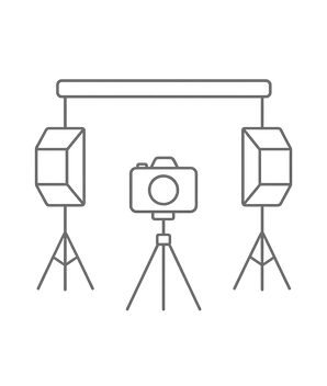 Photographic studio equipment: lights, backdrops, tripods, and accessories for professional photo and video production.