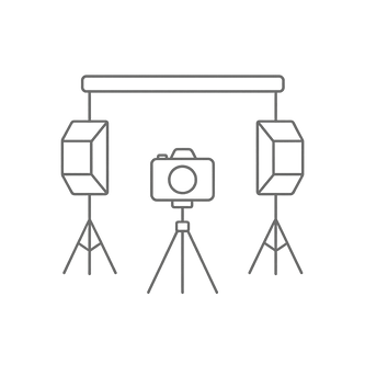 Photographic studio equipment: lights, backdrops, tripods, and accessories for professional photo and video production.