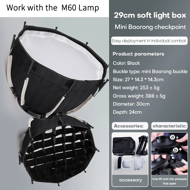 60W Handle Photo Studio Light COB Bi-Color CCT 2500-8500K CRI≥95 TLCI≥97 with Diffuser LED Video Lights Vlog Shoot Fill Lighting