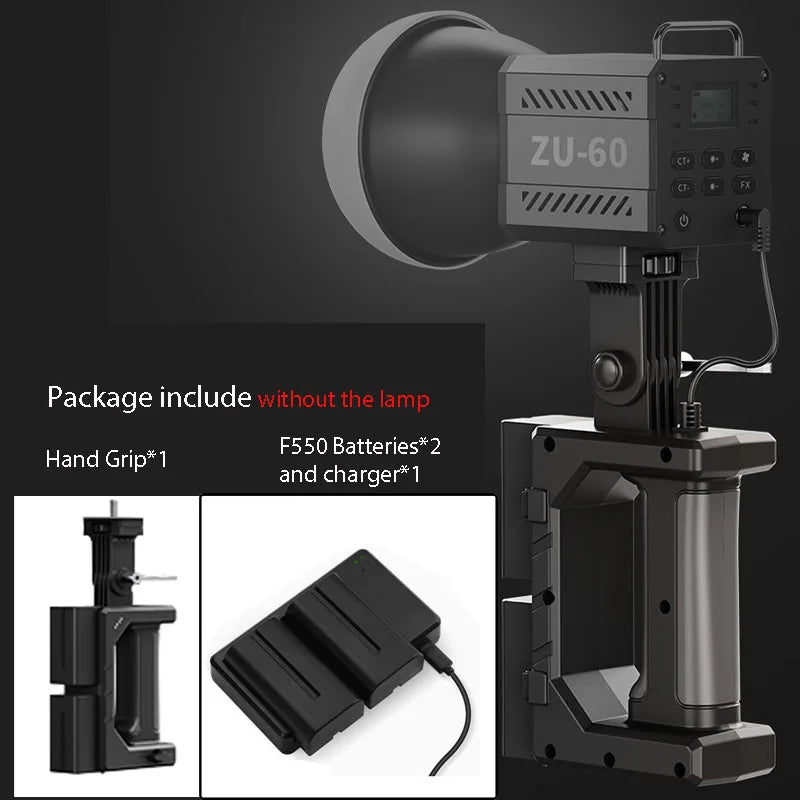 60W Handle Photo Studio Light COB Bi-Color CCT 2500-8500K CRI≥95 TLCI≥97 with Diffuser LED Video Lights Vlog Shoot Fill Lighting