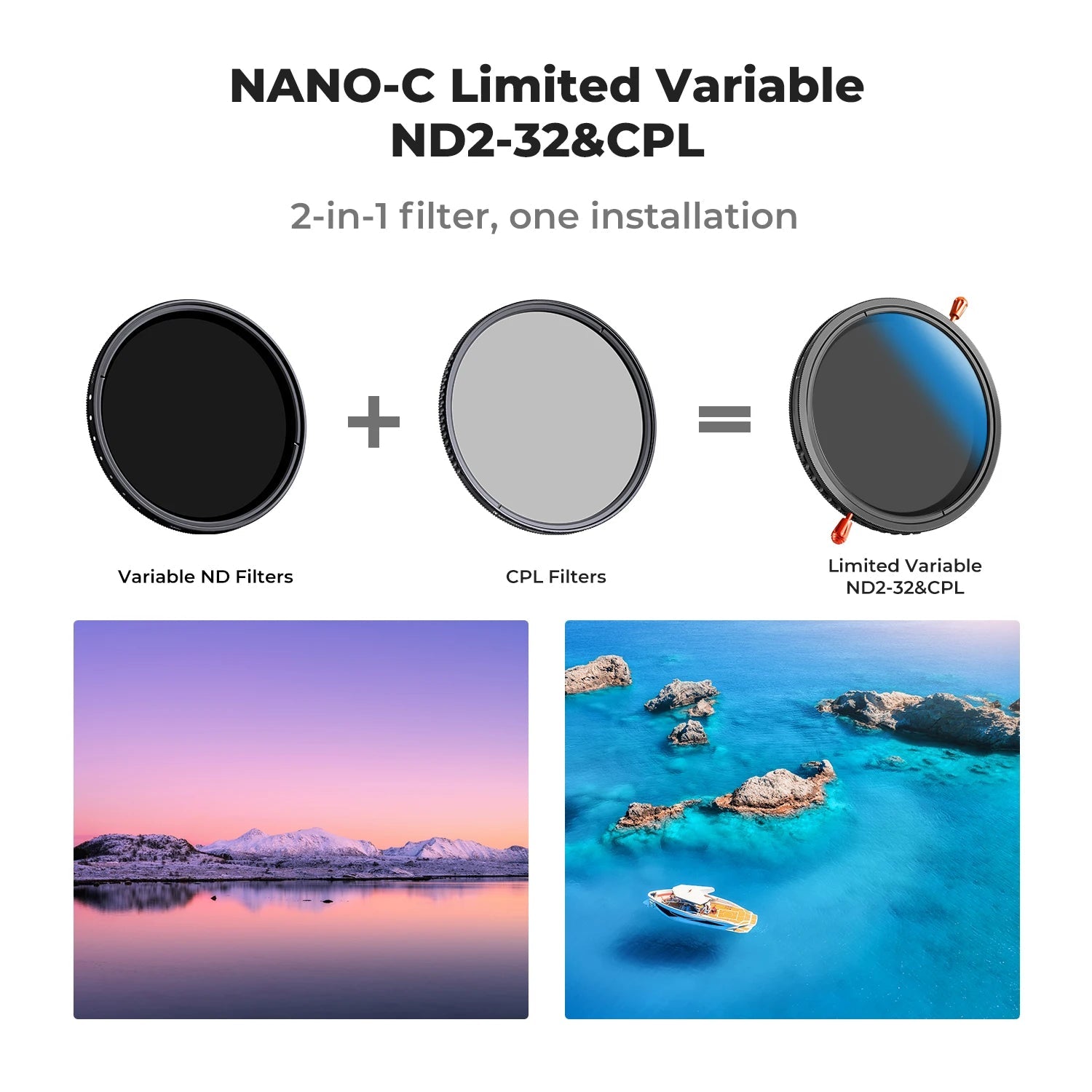 K&F Concept 2 in 1 CPL ND Filter - Variable ND32 for Various Lens Sizes - Visión Creativa 