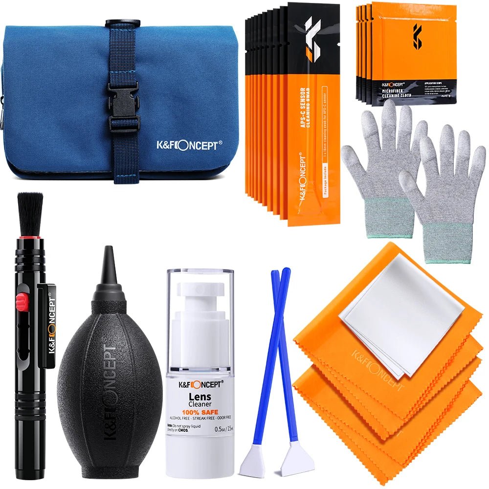 23 in 1 Camera Cleaning Suit Kit with Blue Waterproof Bag for APS - C Frame DSLR /Full Frame SLR Camera Lens - Visión Creativa