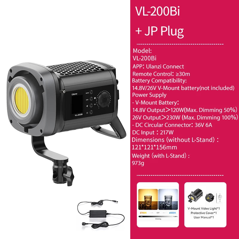 Vl-120Bi VL-120C 120W V-Mount COB Video Light Wireless APP Control 2700K-6500K CRI＞95 for Video Photography Studio
