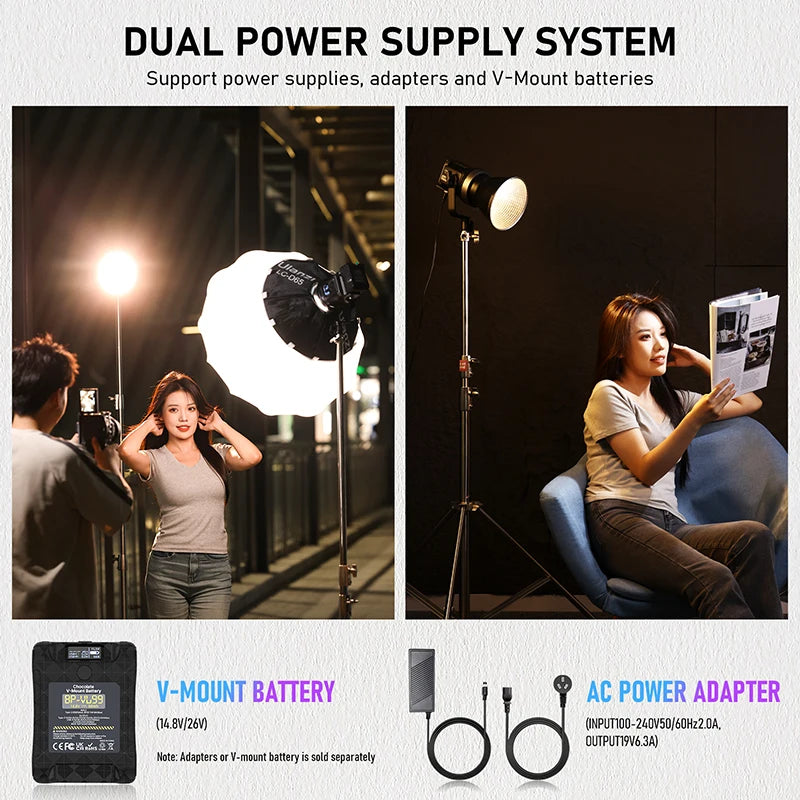 Vl-120Bi VL-120C 120W V-Mount COB Video Light Wireless APP Control 2700K-6500K CRI＞95 for Video Photography Studio