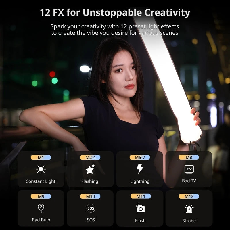 UA20 20W Bi-Color Inflatable Tube Light Wand Stick Foldable LED Video Light for Broadcasters Photography Live Streaming