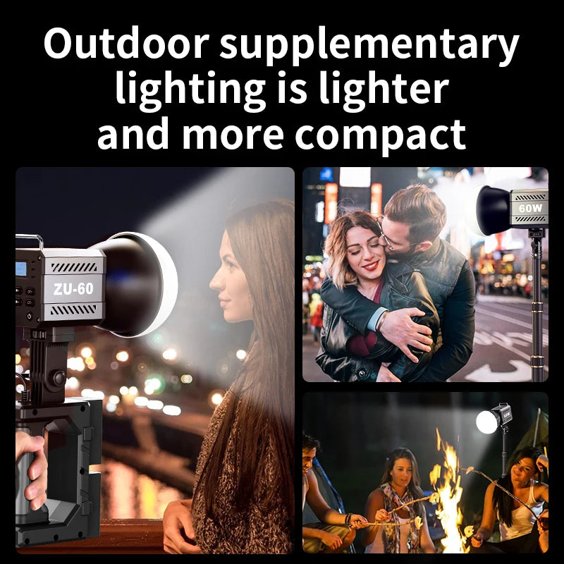 60W Handle Photo Studio Light COB Bi-Color CCT 2500-8500K CRI≥95 TLCI≥97 with Diffuser LED Video Lights Vlog Shoot Fill Lighting