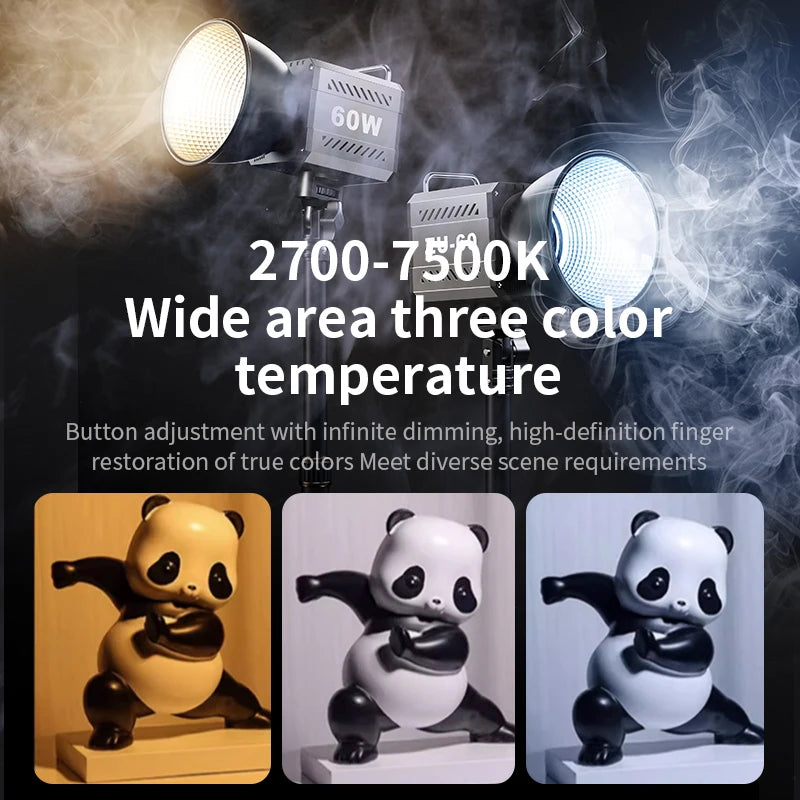 60W Handle Photo Studio Light COB Bi-Color CCT 2500-8500K CRI≥95 TLCI≥97 with Diffuser LED Video Lights Vlog Shoot Fill Lighting