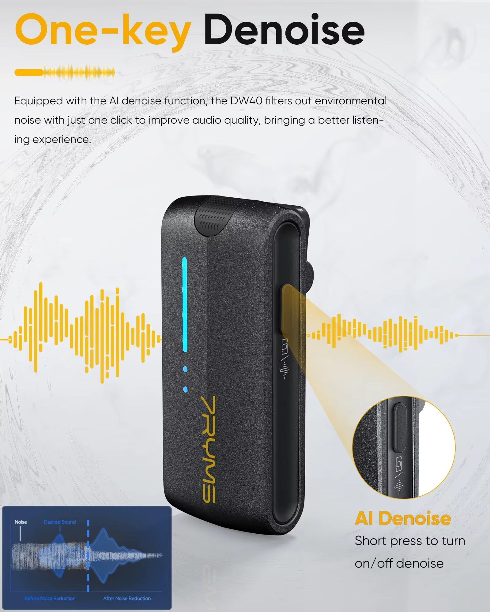 7Ryms Iray DW40 Wireless Lavalier Microphone with 4 Transmitters,48Khz/24Bit Recording,Ai Denoise for Camera,Smartphone and PC - Visión Creativa