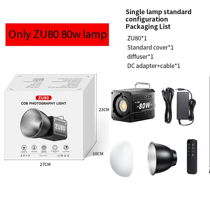 60W Handle Photo Studio Light COB Bi-Color CCT 2500-8500K CRI≥95 TLCI≥97 with Diffuser LED Video Lights Vlog Shoot Fill Lighting