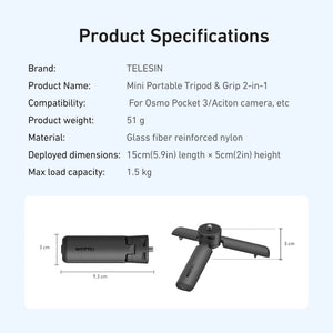 TELESIN Mini Trípode y Empuñadura con Liberación Rápida – Para GoPro, Insta360 y DJI Osmo Action (Rosca 1/4") – vista 2