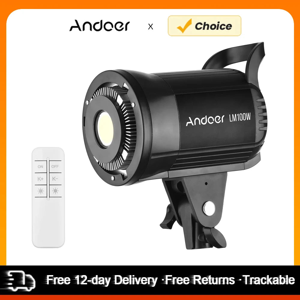 100W Studio LED Video Light 5600K Dimmable Bowens Mount Continuous Light with Remote Control for Video Live Streaming
