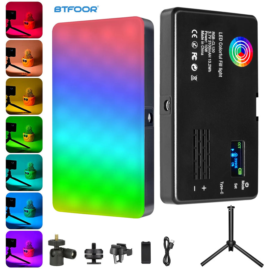 Panel LED RGB para vídeo con pantalla LCD y CRI 95+, 2500-9000K
