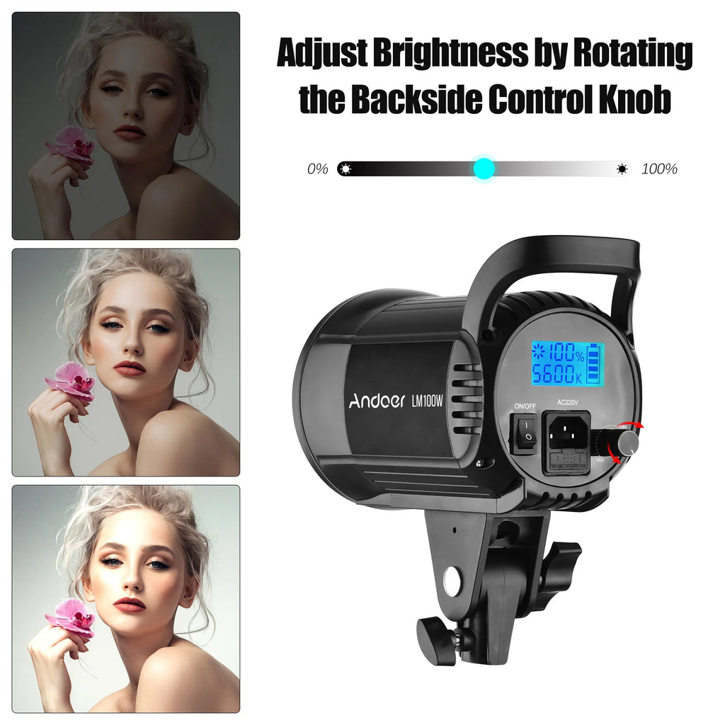 100W Studio LED Video Light 5600K Dimmable Bowens Mount Continuous Light with Remote Control for Video Live Streaming