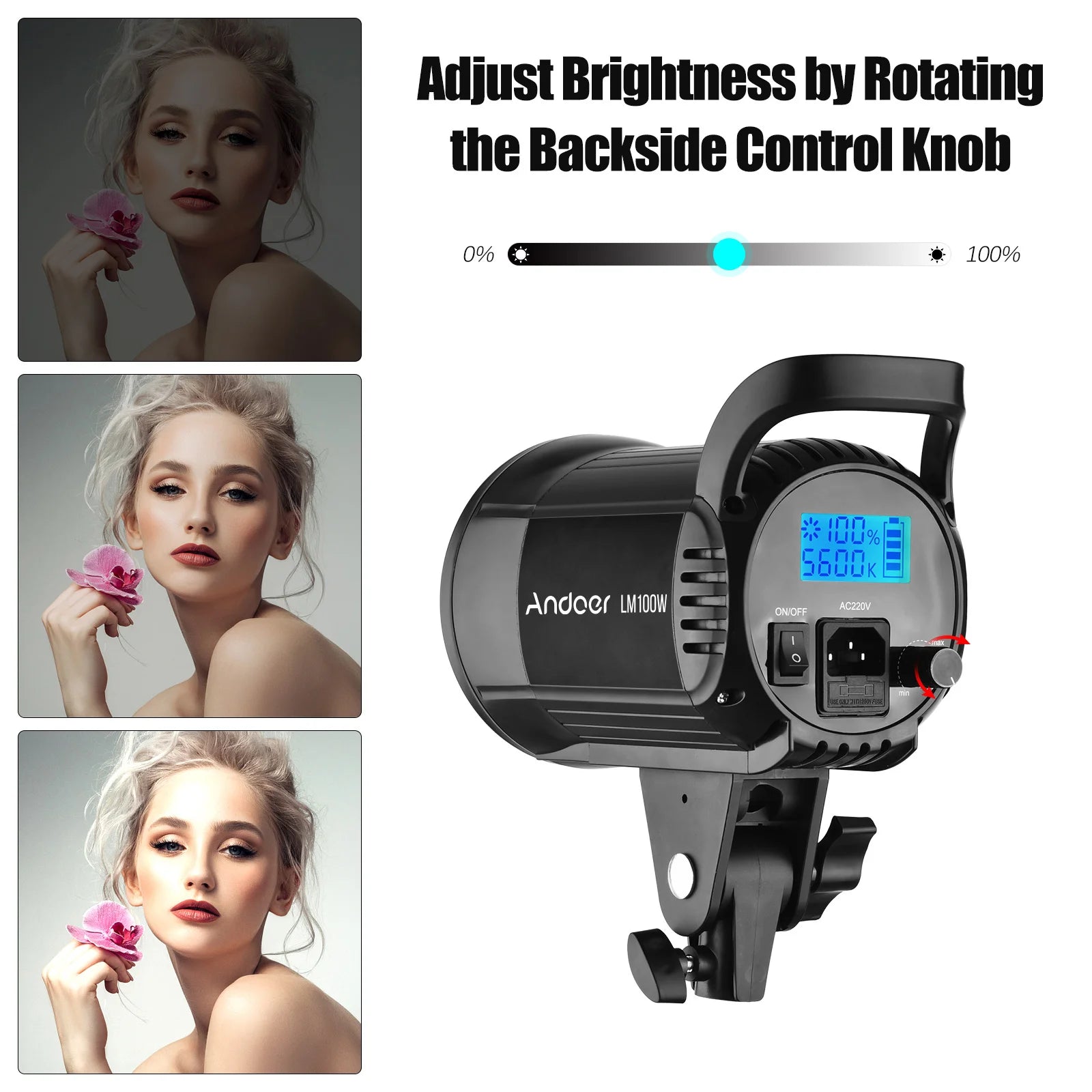 100W Studio LED Video Light 5600K Dimmable Bowens Mount Continuous Light with Remote Control for Video Live Streaming