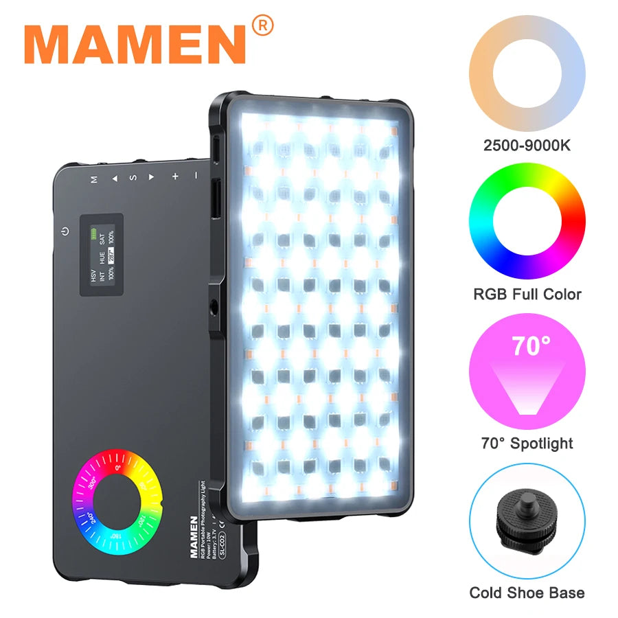70° Spotlight RGB Video Light 2500-9000K LED Camera Light with 4000Mah Rechargable Battery for Youtube Vlog Selfie CRI95+