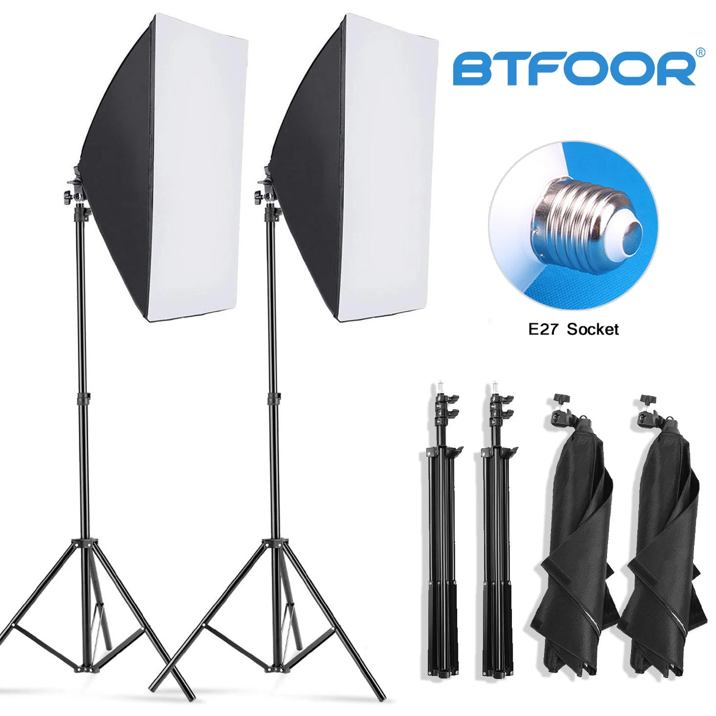 Kit de Iluminación Softbox con Trípode y Casquillo E27 – Luz Continua para Estudio de Foto y Vídeo
