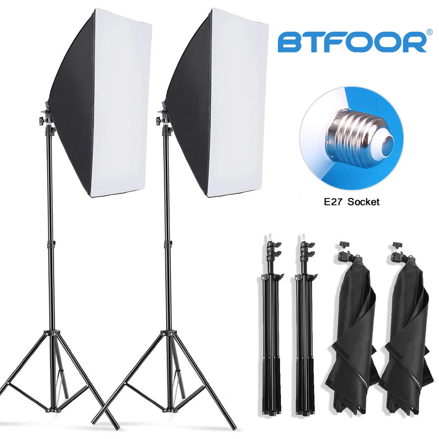 Kit de iluminación softbox con trípode y casquillo E27 para estudio fotográfico