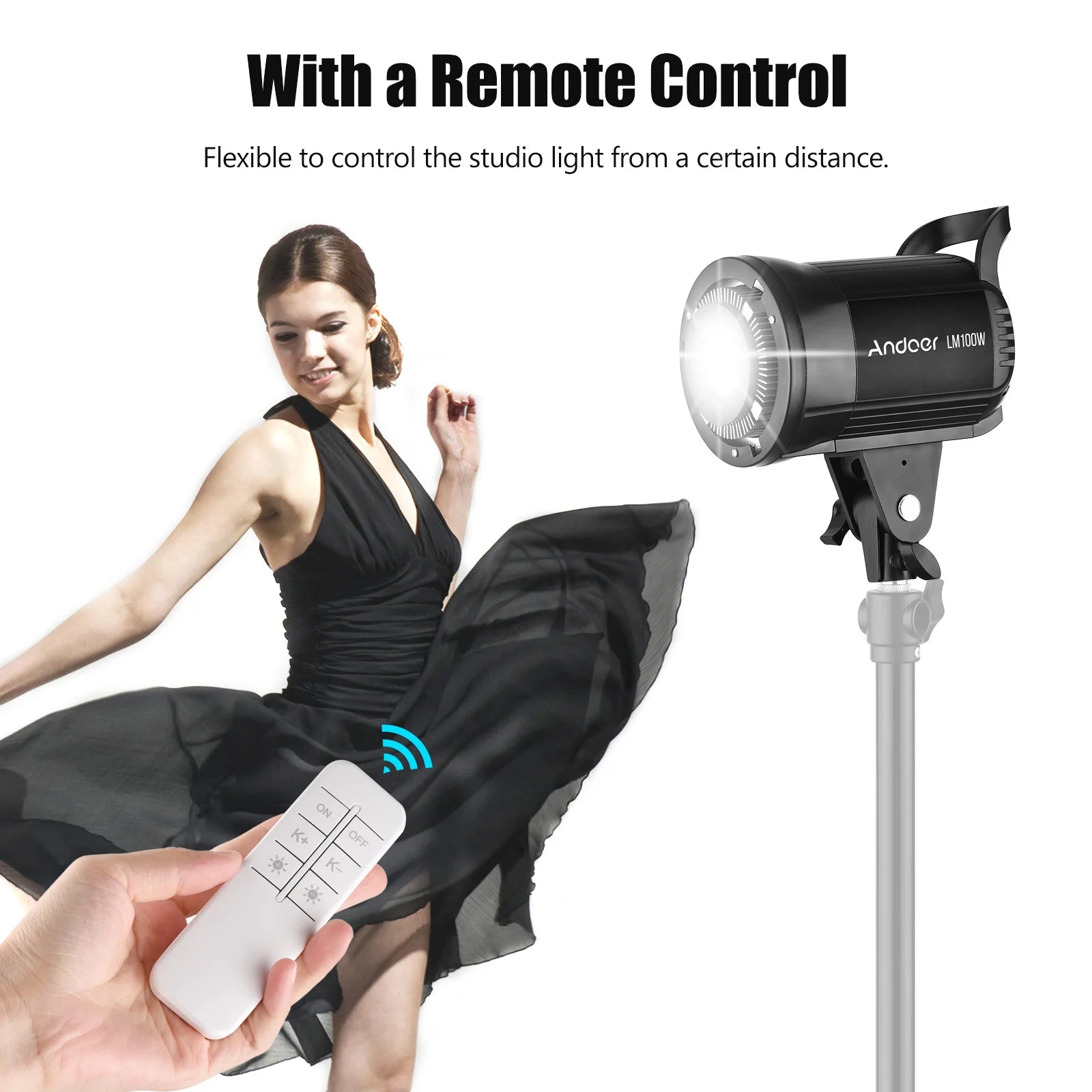 100W Studio LED Video Light 5600K Dimmable Bowens Mount Continuous Light with Remote Control for Video Live Streaming