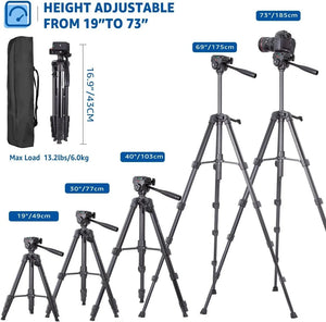 Trípode Profesional 188 cm (74") para Cámara y Móvil – Aluminio con Cabezal Panorámico y Placa Rápida – vista 2