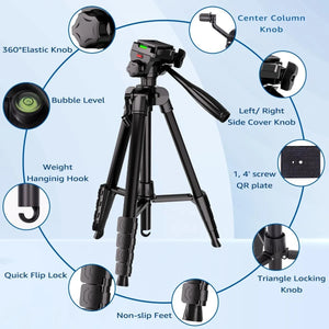 Trípode Profesional 188 cm (74") para Cámara y Móvil – Aluminio con Cabezal Panorámico y Placa Rápida – vista 3