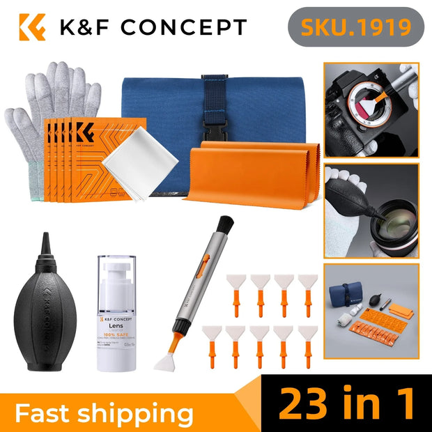 23 in 1 Camera Lens Cleaning Kit with Cleaning Swabs Lens Pen Sensor Cleaner Air Blower Cleaning Cloth Gloves Pouch