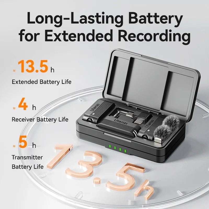 Ulanzi A100 Wireless Lavalier Microphone for iPhone & Camera Recording with Real-Time Monitoring - Visión Creativa 