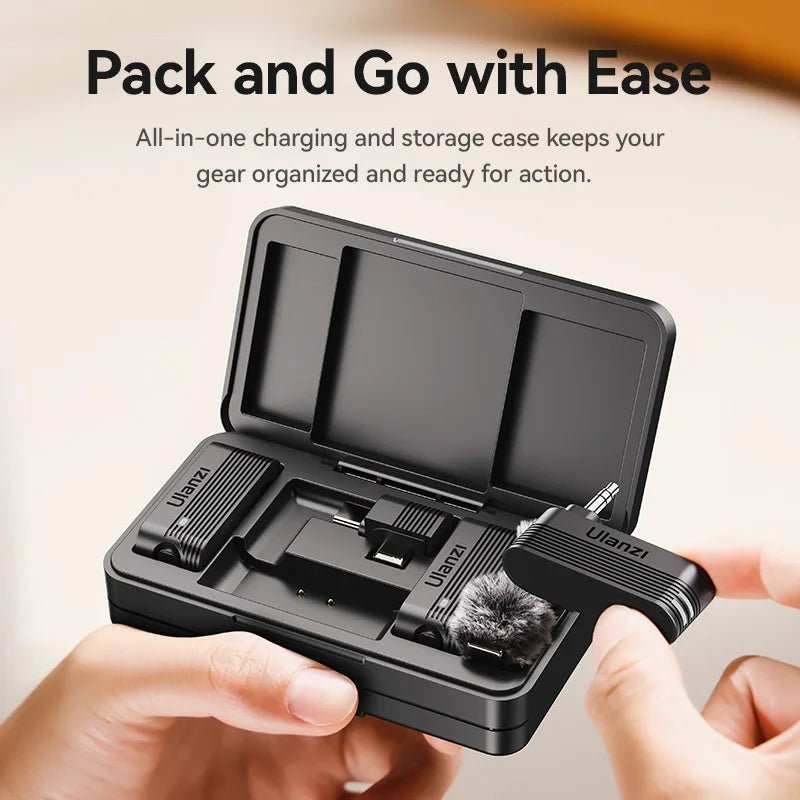 Ulanzi A100 Wireless Lavalier Microphone for iPhone & Camera Recording with Real-Time Monitoring - Visión Creativa 