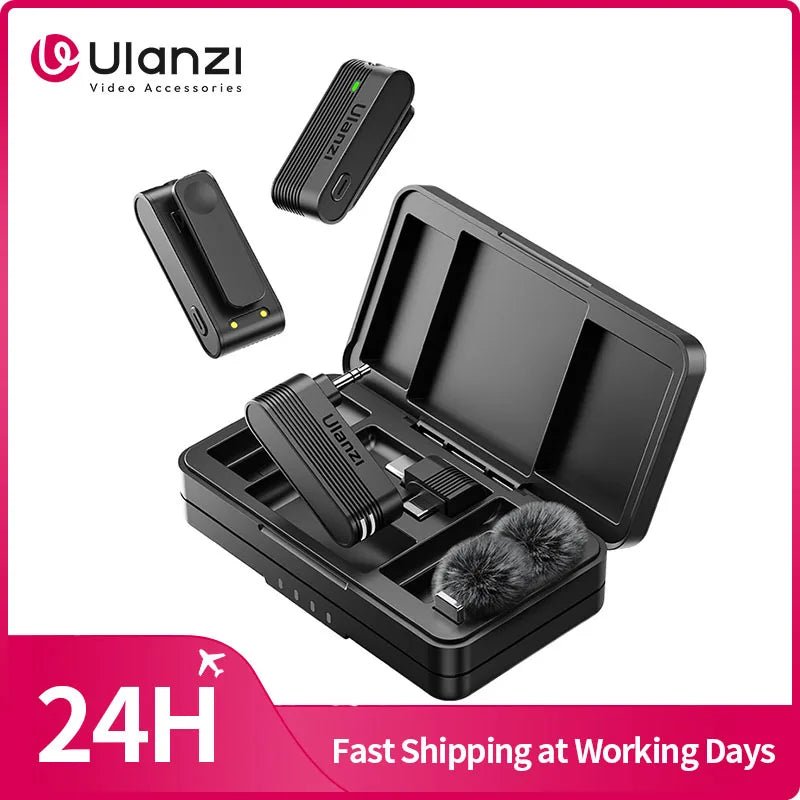 Ulanzi A100 Wireless Lavalier Microphone for iPhone & Camera Recording with Real-Time Monitoring - Visión Creativa 