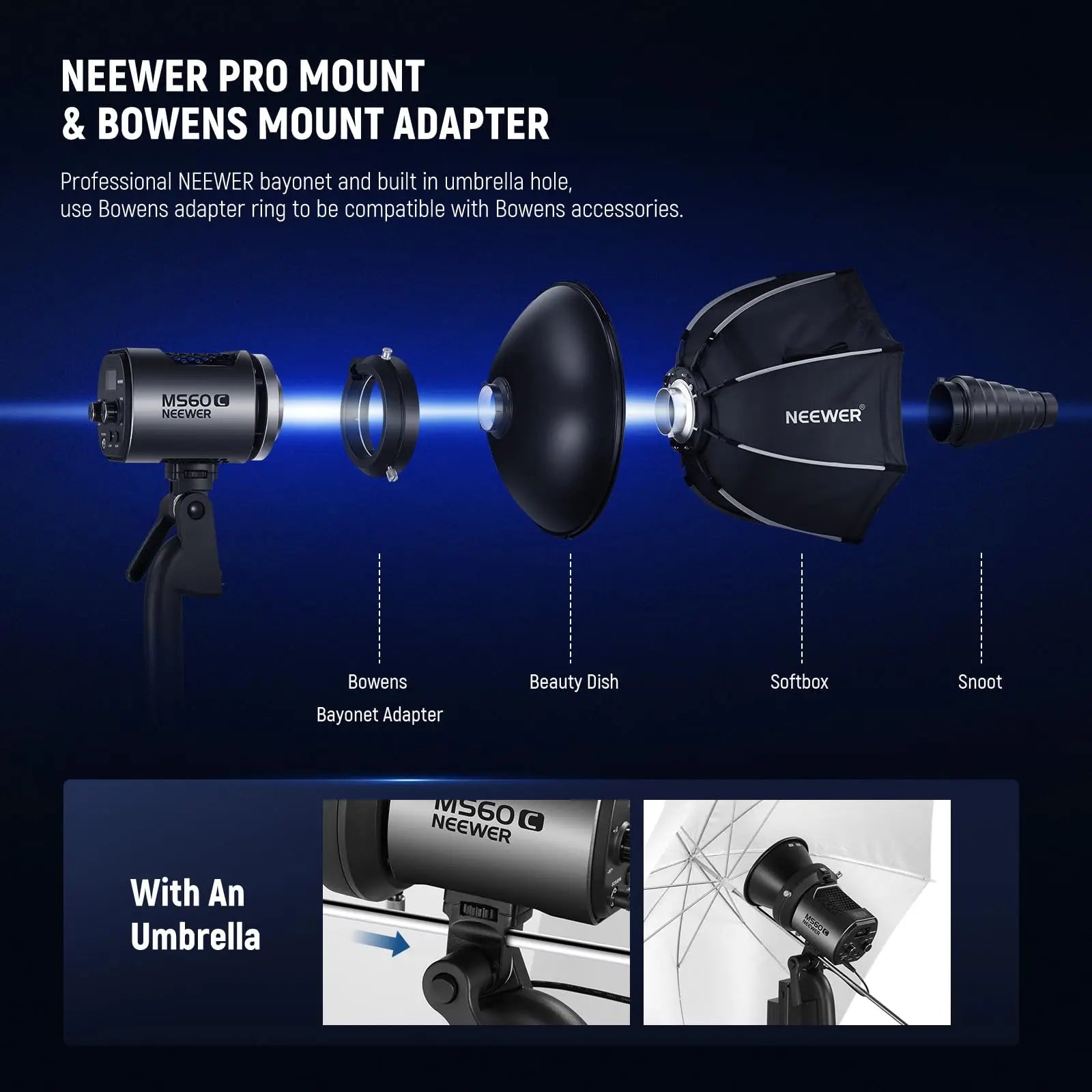 MS60C RGBWW LED Video Light with 2.4G/APP Control 65W Metal Mini RGB COB Continuous Output Lighting Handheld Spotlight