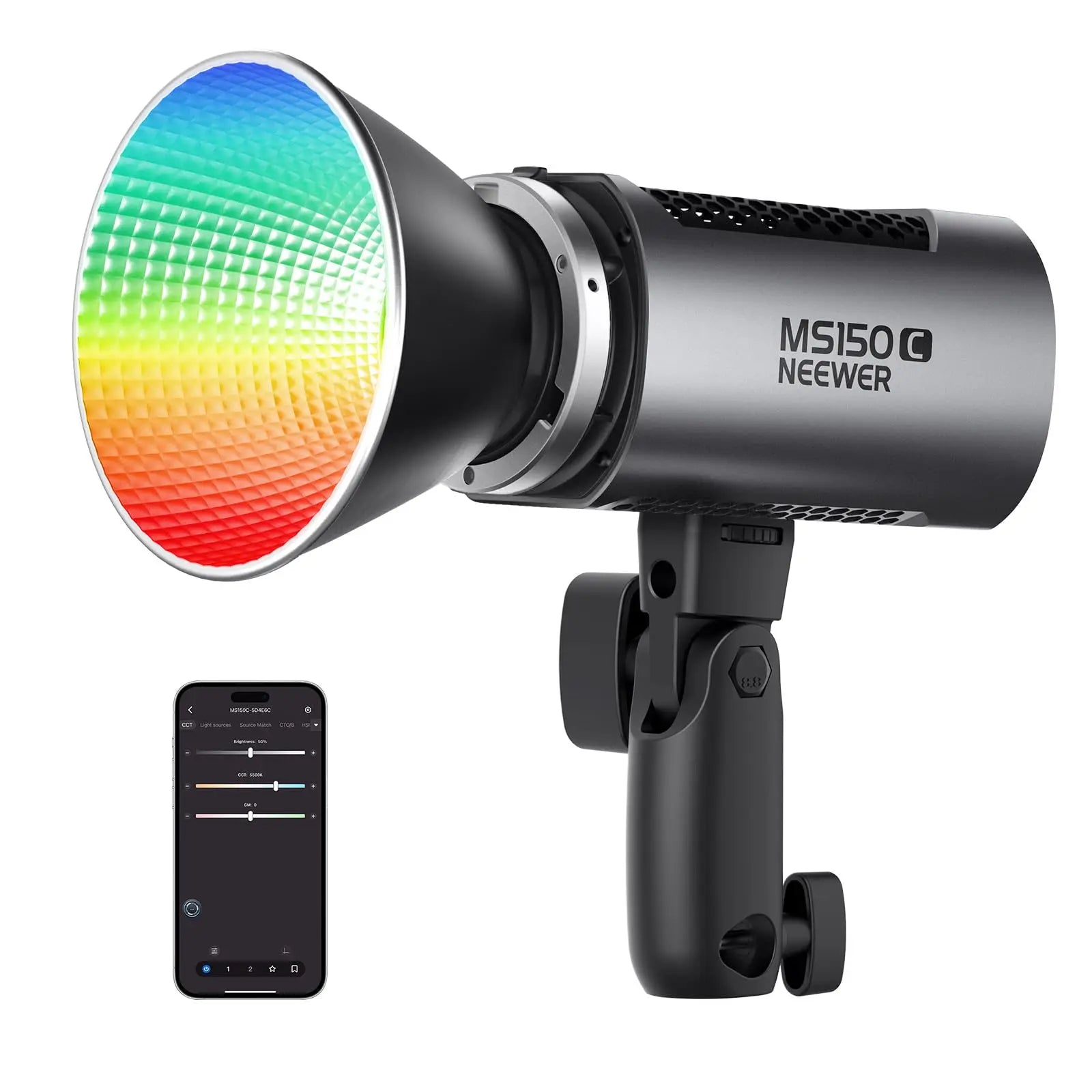 MS60C RGBWW LED Video Light with 2.4G/APP Control 65W Metal Mini RGB COB Continuous Output Lighting Handheld Spotlight