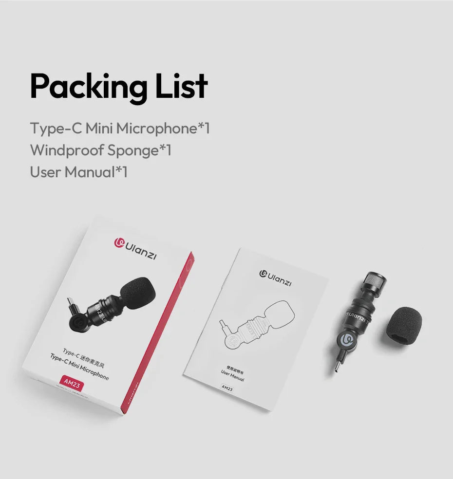Ulanzi AM23 Type-C Mini Mic - Compact 360° Pickup Angle Mic Am23 (193) microphones